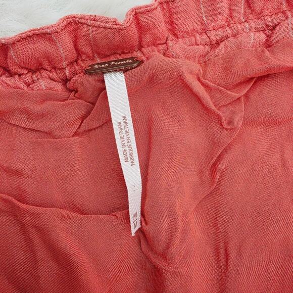 Free People Coral Orange Striped Linen Blend Midi Skirt Drawstring Pockets M - Picture 9 of 14